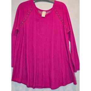 Faded Glory Orchid Petal Waffle Knit Lace Trim Top XXL 20 Pink Thermal FGL36042